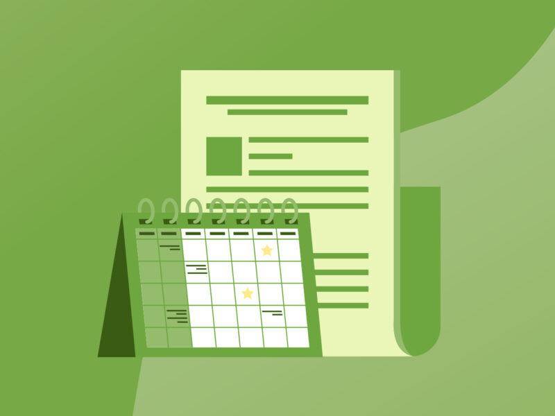 Green graphic with a Calendar and Letter